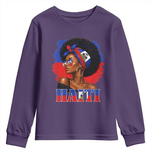 Haitian Queen Afro Melanin Graphic Youth Sweatshirt Haiti Flag Heritage Pride TS02 Purple Print Your Wear