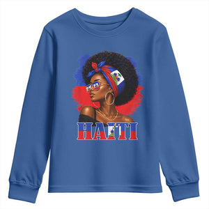 Haitian Queen Afro Melanin Graphic Youth Sweatshirt Haiti Flag Heritage Pride TS02 Royal Blue Print Your Wear