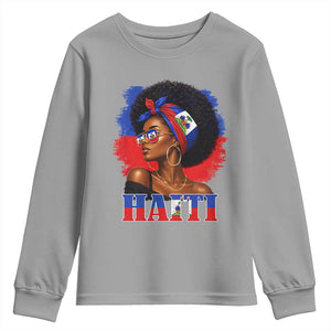 Haitian Queen Afro Melanin Graphic Youth Sweatshirt Haiti Flag Heritage Pride TS02 Sport Gray Print Your Wear