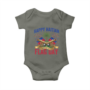 Happy Haitian Flag Day Celebration Graphic Baby Onesie May 18 National Pride Haiti Heritage TS02 Military Green Print Your Wear