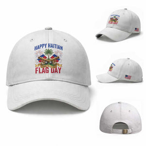 Happy Haitian Flag Day Celebration Graphic Baseball Cap May 18 National Pride Haiti Heritage TS02 Baseball Cap Universal Fit White Print Your Wear