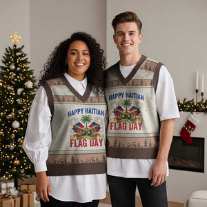 Happy Haitian Flag Day Celebration Graphic V-Neck Knit Sweater Vest May 18 National Pride Haiti Heritage TS02 Mocha Mousse Print Your Wear