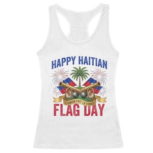 Happy Haitian Flag Day Celebration Graphic Racerback Tank Top May 18 National Pride Haiti Heritage TS02 White Print Your Wear