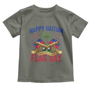 Happy Haitian Flag Day Celebration Graphic Toddler T Shirt May 18 National Pride Haiti Heritage TS02 Military Green Print Your Wear