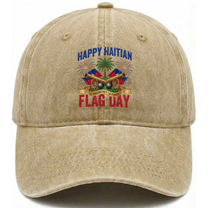 Happy Haitian Flag Day Celebration Graphic Washed Cotton Baseball Cap May 18 National Pride Haiti Heritage TS02 Print Your Wear