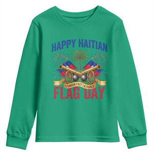 Happy Haitian Flag Day Celebration Graphic Youth Sweatshirt May 18 National Pride Haiti Heritage TS02 Irish Green Print Your Wear