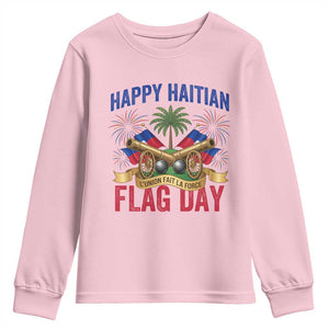 Happy Haitian Flag Day Celebration Graphic Youth Sweatshirt May 18 National Pride Haiti Heritage TS02 Light Pink Print Your Wear