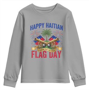 Happy Haitian Flag Day Celebration Graphic Youth Sweatshirt May 18 National Pride Haiti Heritage TS02 Sport Gray Print Your Wear