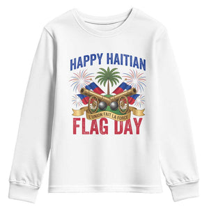 Happy Haitian Flag Day Celebration Graphic Youth Sweatshirt May 18 National Pride Haiti Heritage TS02 White Print Your Wear