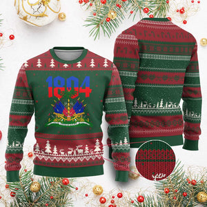Haiti 1804 Independence Year Graphic Ugly Christmas Sweater Haitian Pride Coat of Arms National Heritage TS02 Red Green Print Your Wear