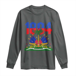 Haiti 1804 Independence Year Graphic Long Sleeve Shirt Haitian Pride Coat of Arms National Heritage TS02 Dark Heather Print Your Wear