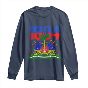 Haiti 1804 Independence Year Graphic Long Sleeve Shirt Haitian Pride Coat of Arms National Heritage TS02 Navy Print Your Wear