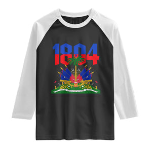 Haiti 1804 Independence Year Graphic Raglan Shirt Haitian Pride Coat of Arms National Heritage TS02 Black White Print Your Wear