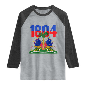 Haiti 1804 Independence Year Graphic Raglan Shirt Haitian Pride Coat of Arms National Heritage TS02 Heather Gray Heather Charcoal Print Your Wear