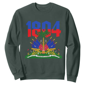 Haiti 1804 Independence Year Graphic Sweatshirt Haitian Pride Coat of Arms National Heritage TS02 Dark Forest Green Print Your Wear