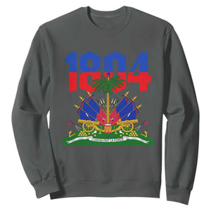 Haiti 1804 Independence Year Graphic Sweatshirt Haitian Pride Coat of Arms National Heritage TS02 Dark Heather Print Your Wear