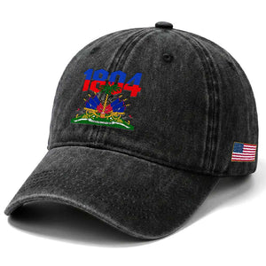 Haiti 1804 Independence Year Graphic Washed Cotton Baseball Cap Haitian Pride Coat of Arms National Heritage TS02 Print Your Wear