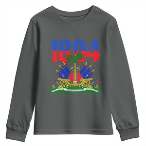Haiti 1804 Independence Year Graphic Youth Sweatshirt Haitian Pride Coat of Arms National Heritage TS02 Dark Heather Print Your Wear