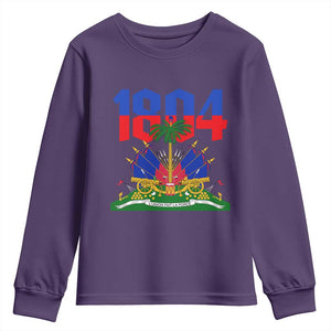 Haiti 1804 Independence Year Graphic Youth Sweatshirt Haitian Pride Coat of Arms National Heritage TS02 Purple Print Your Wear