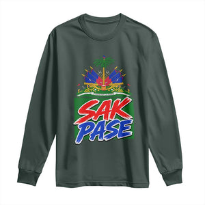 Sak Pase Haitian Creole Greeting Long Sleeve Shirt National Crest Cultural Haiti Pride TS02 Dark Forest Green Print Your Wear