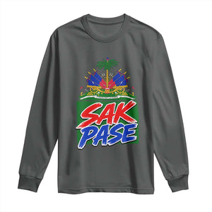 Sak Pase Haitian Creole Greeting Long Sleeve Shirt National Crest Cultural Haiti Pride TS02 Dark Heather Print Your Wear