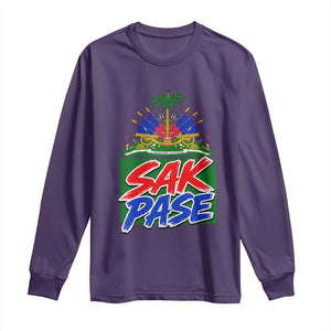 Sak Pase Haitian Creole Greeting Long Sleeve Shirt National Crest Cultural Haiti Pride TS02 Purple Print Your Wear