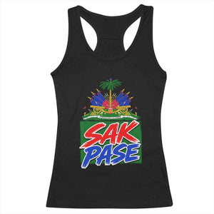 Sak Pase Haitian Creole Greeting Racerback Tank Top National Crest Cultural Haiti Pride TS02 Black Print Your Wear