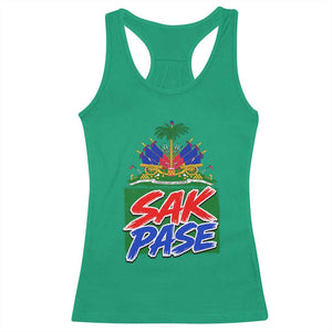 Sak Pase Haitian Creole Greeting Racerback Tank Top National Crest Cultural Haiti Pride TS02 Irish Green Print Your Wear