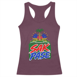 Sak Pase Haitian Creole Greeting Racerback Tank Top National Crest Cultural Haiti Pride TS02 Maroon Print Your Wear