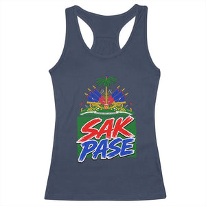 Sak Pase Haitian Creole Greeting Racerback Tank Top National Crest Cultural Haiti Pride TS02 Navy Print Your Wear