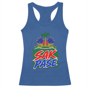 Sak Pase Haitian Creole Greeting Racerback Tank Top National Crest Cultural Haiti Pride TS02 Royal Blue Print Your Wear