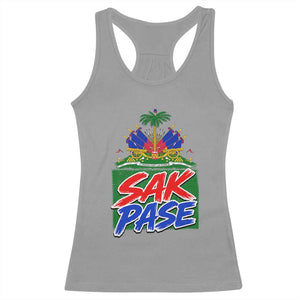 Sak Pase Haitian Creole Greeting Racerback Tank Top National Crest Cultural Haiti Pride TS02 Sport Gray Print Your Wear
