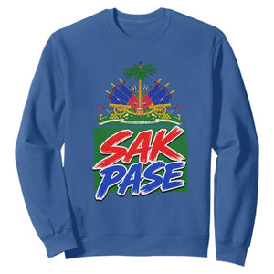 Sak Pase Haitian Creole Greeting Sweatshirt National Crest Cultural Haiti Pride TS02 Royal Blue Print Your Wear