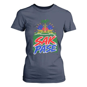 Sak Pase Haitian Creole Greeting T Shirt For Women National Crest Cultural Haiti Pride TS02 Navy Print Your Wear