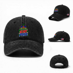 Sak Pase Haitian Creole Greeting Washed Cotton Baseball Cap National Crest Cultural Haiti Pride TS02 Washed Cap Universal Fit Black Print Your Wear