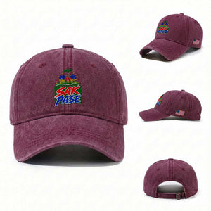 Sak Pase Haitian Creole Greeting Washed Cotton Baseball Cap National Crest Cultural Haiti Pride TS02 Washed Cap Universal Fit Burgundy Print Your Wear