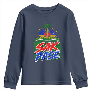 Sak Pase Haitian Creole Greeting Youth Sweatshirt National Crest Cultural Haiti Pride TS02 Navy Print Your Wear