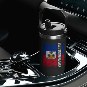 Best Grandpa Ever Haitian Granpapa Flip Straw Tumbler Vintage Distressed Haiti Flag Father's Day TS02 Print Your Wear