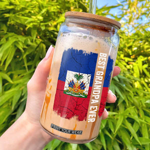 Best Grandpa Ever Haitian Granpapa Glass Can Vintage Distressed Haiti Flag Father's Day TS02 Black Print Your Wear
