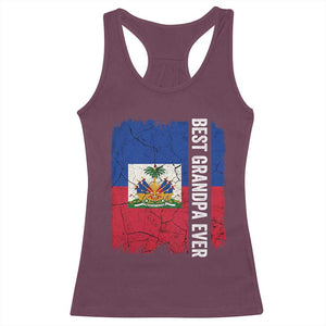 Best Grandpa Ever Haitian Granpapa Racerback Tank Top Vintage Distressed Haiti Flag Father's Day TS02 Maroon Print Your Wear