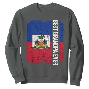 Best Grandpa Ever Haitian Granpapa Sweatshirt Vintage Distressed Haiti Flag Father's Day TS02 Dark Heather Print Your Wear