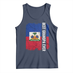 Best Grandpa Ever Haitian Granpapa Tank Top Vintage Distressed Haiti Flag Father's Day TS02 Navy Print Your Wear