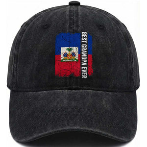 Best Grandpa Ever Haitian Granpapa Washed Cotton Baseball Cap Vintage Distressed Haiti Flag Father's Day TS02 Print Your Wear