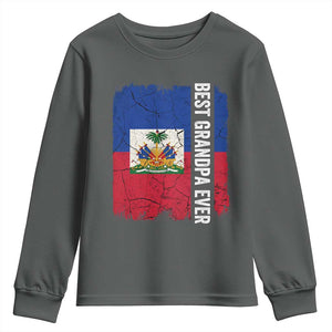 Best Grandpa Ever Haitian Granpapa Youth Sweatshirt Vintage Distressed Haiti Flag Father's Day TS02 Dark Heather Print Your Wear