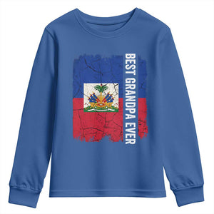 Best Grandpa Ever Haitian Granpapa Youth Sweatshirt Vintage Distressed Haiti Flag Father's Day TS02 Royal Blue Print Your Wear