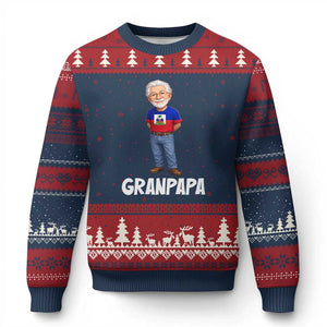 Granpapa Haitian Creole Grandpa Pride Ugly Christmas Sweater Grandfather Hispanic Haiti Heritage Father's Day TS02 Navy Red Print Your Wear