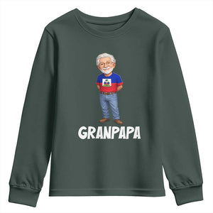 Granpapa Haitian Creole Grandpa Pride Youth Sweatshirt Grandfather Hispanic Haiti Heritage Father's Day TS02 Dark Forest Green Print Your Wear