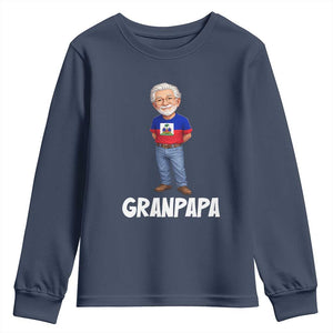 Granpapa Haitian Creole Grandpa Pride Youth Sweatshirt Grandfather Hispanic Haiti Heritage Father's Day TS02 Navy Print Your Wear