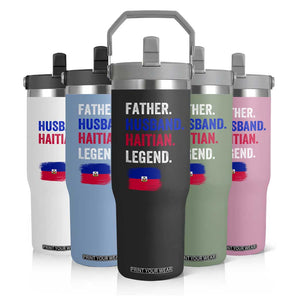 Father Husband Haitian Legend Flip Straw Tumbler Distressed Haiti Flag Dad Gift Father's Day TS02 Print Your Wear