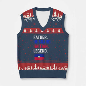 Father Husband Haitian Legend V-Neck Knit Sweater Vest Distressed Haiti Flag Dad Gift Father's Day TS02 Navy Red Print Your Wear